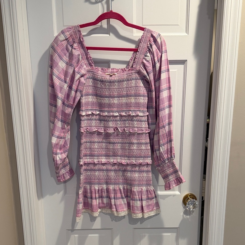 LoveShackFancy LIKE NEW! Gorgeous Smocked Pink and Purple Plaid Mini Dress